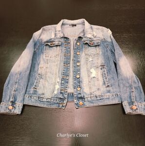Distressed Light Blue Y2K‎ Denim Jacket by STS Blue Sz. S